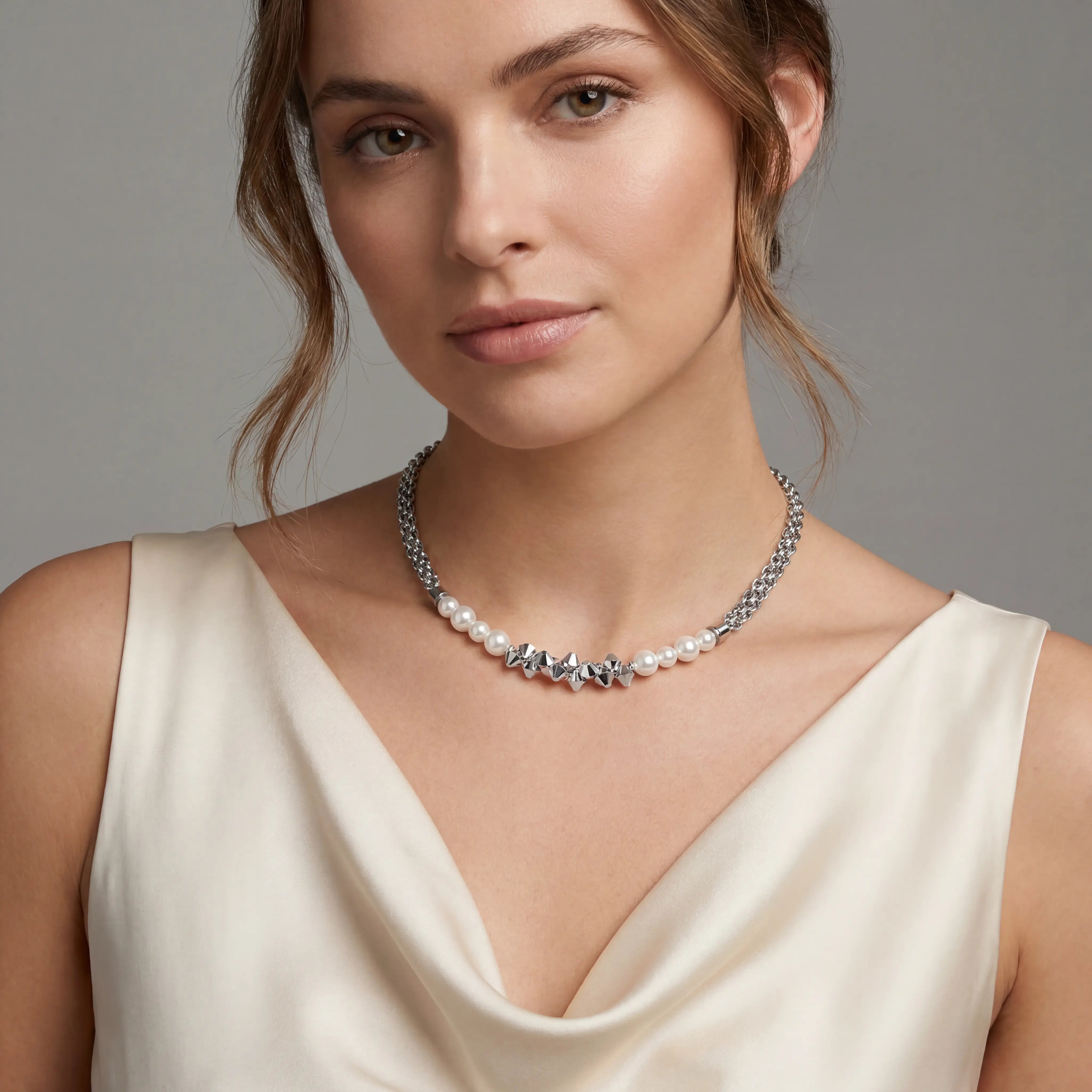 COEUR DE LION Collier Dancing Crystals Fusion argenté – sur mannequin