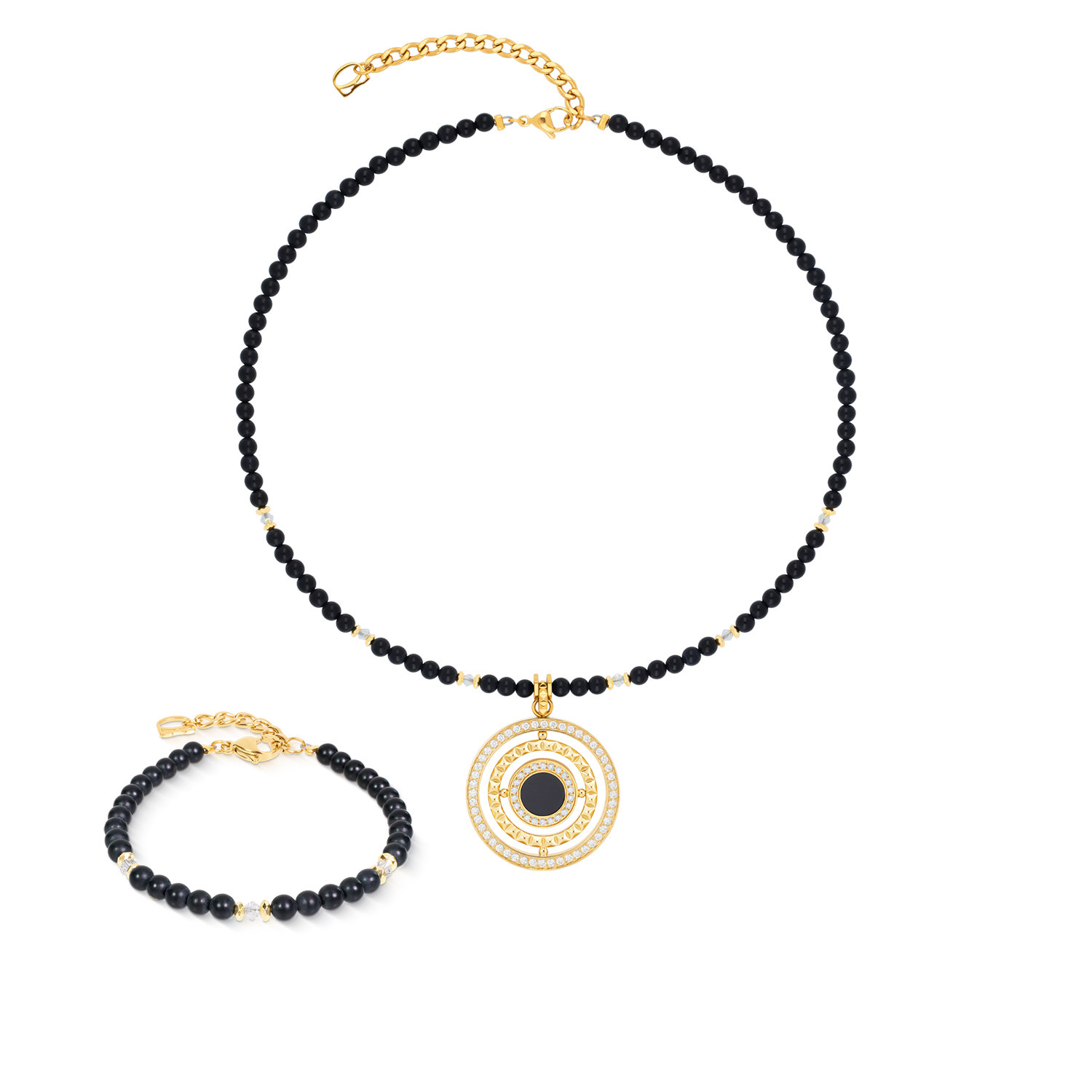 Collier Amulette Modern Icon Noir doré