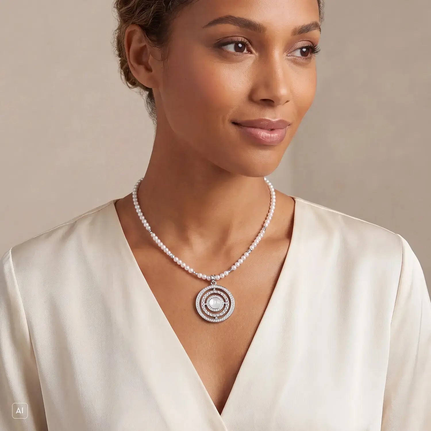 COEUR DE LION Collier Amulette Modern Icon Pearl argenté – sur mannequin