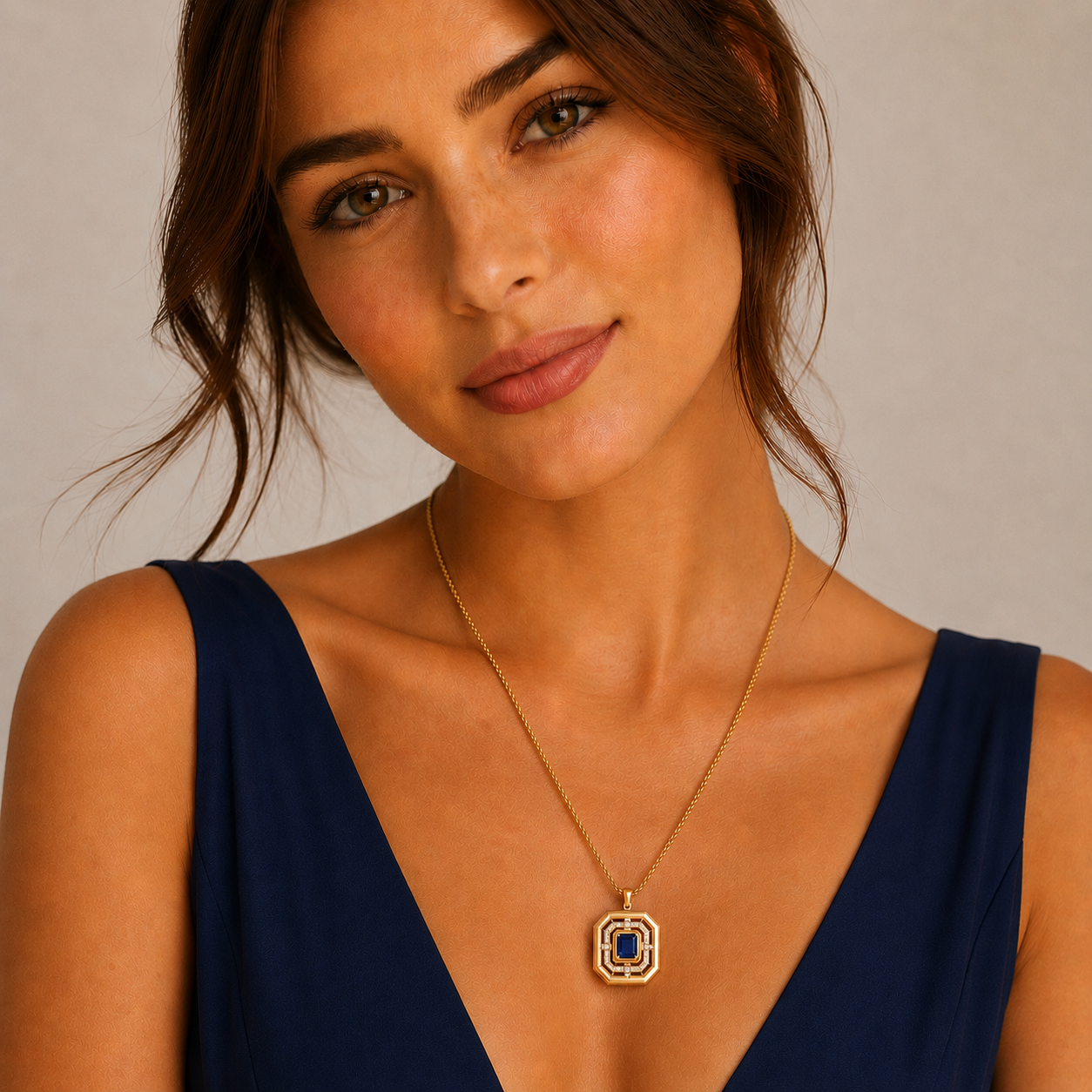 COEUR DE LION Collier Amulette Icon Frame Pure Lapis doré – sur mannequin