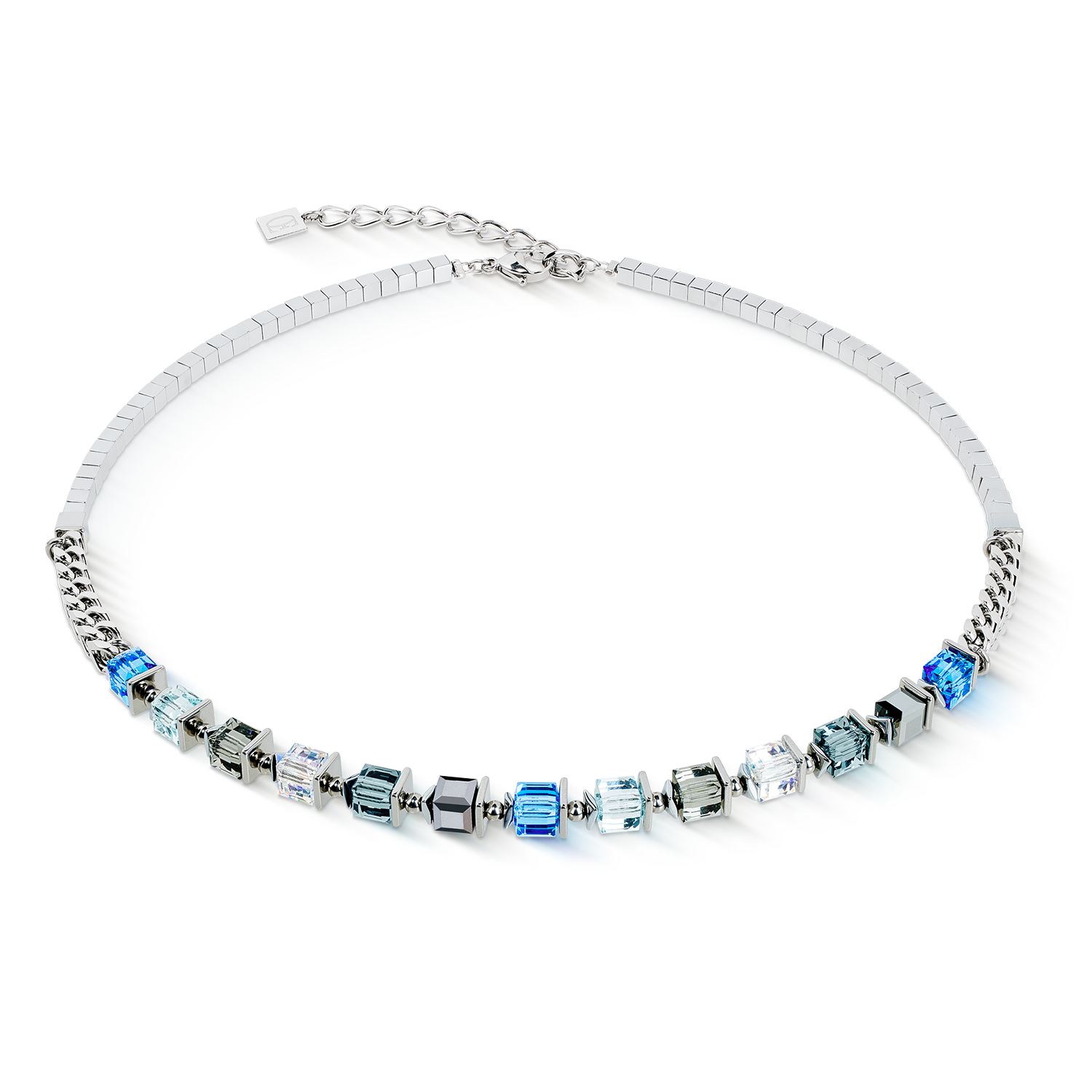 Collier Sparkling Cubes Fusion Chain argent-bleu