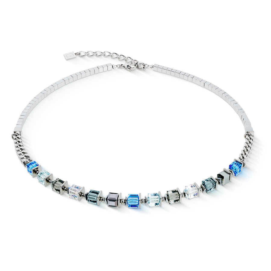 Collier Sparkling Cubes Fusion Chain argent-bleu