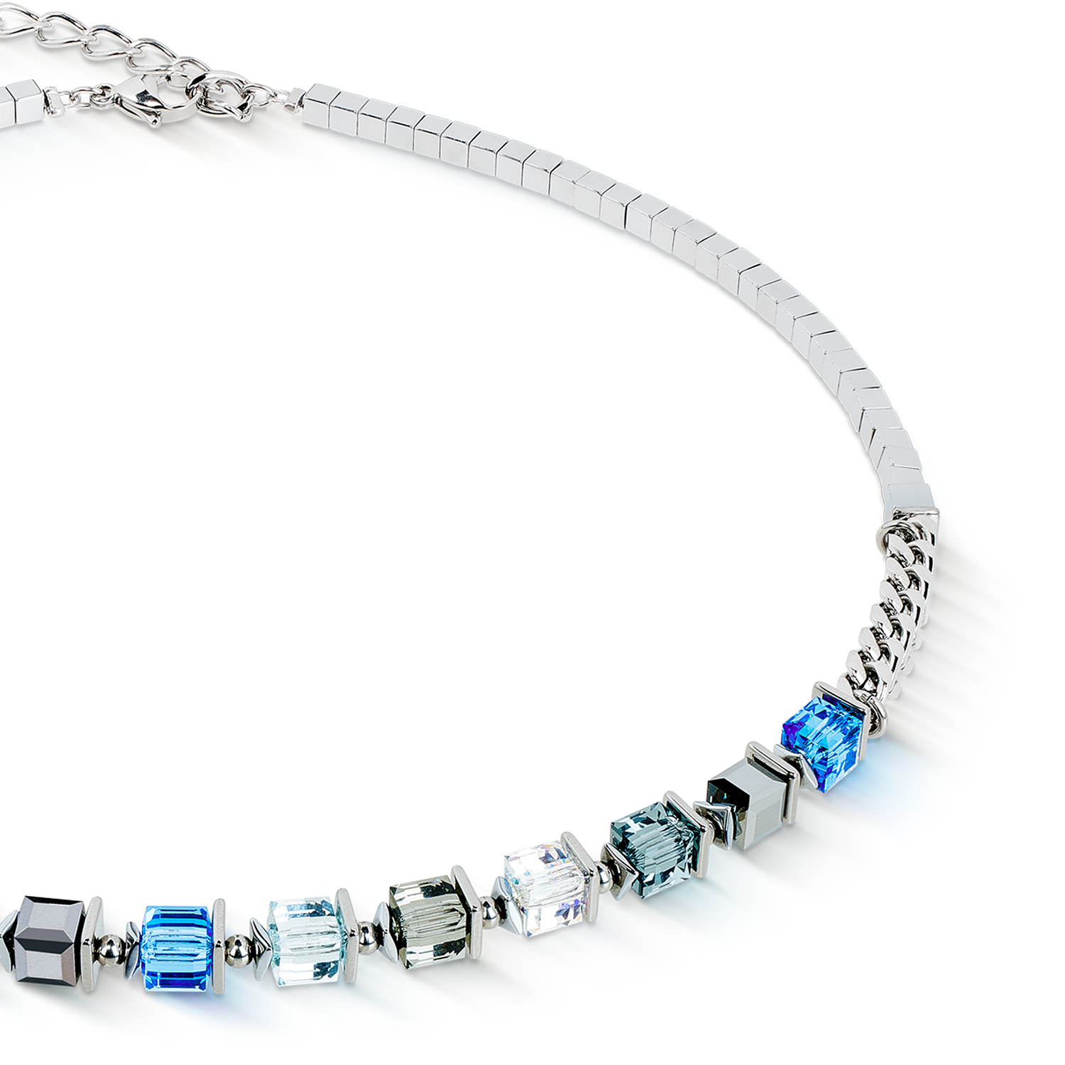 Collier Sparkling Cubes Fusion Chain argent-bleu