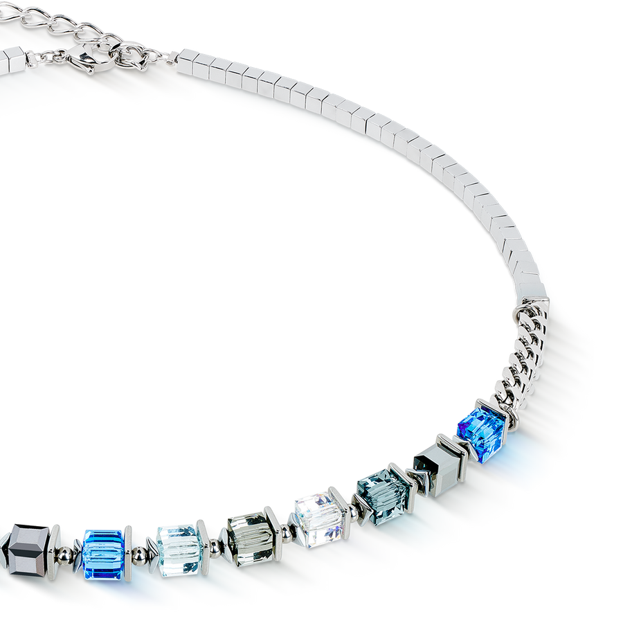 Collier Sparkling Cubes Fusion Chain argent-bleu
