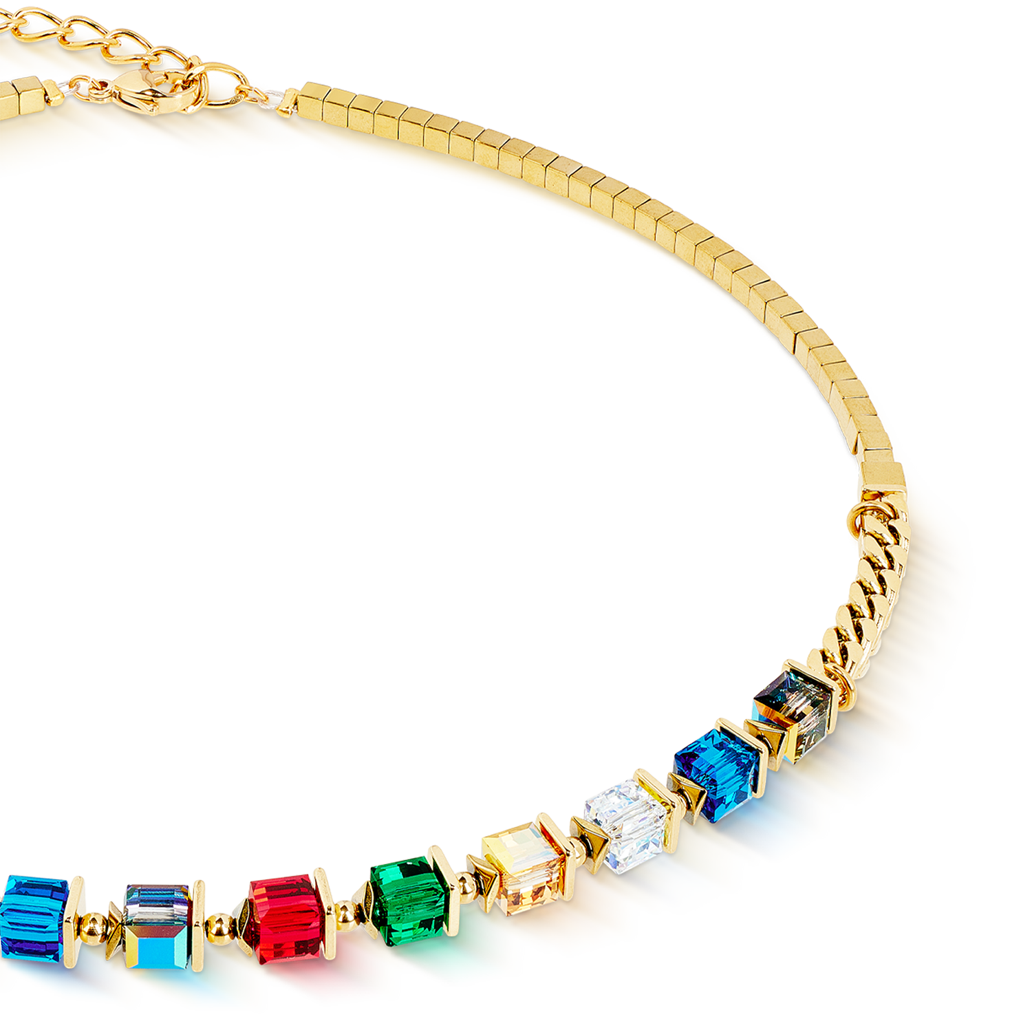 Collier Sparkling Cubes Fusion Chain or-multicolore