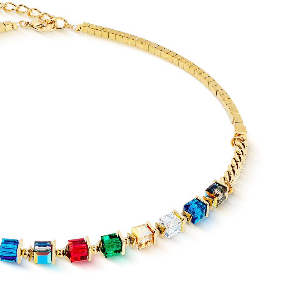 Collier Sparkling Cubes Fusion Chain or-multicolore