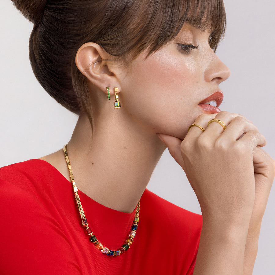 Collier Sparkling Cubes Fusion Chain or-multicolore