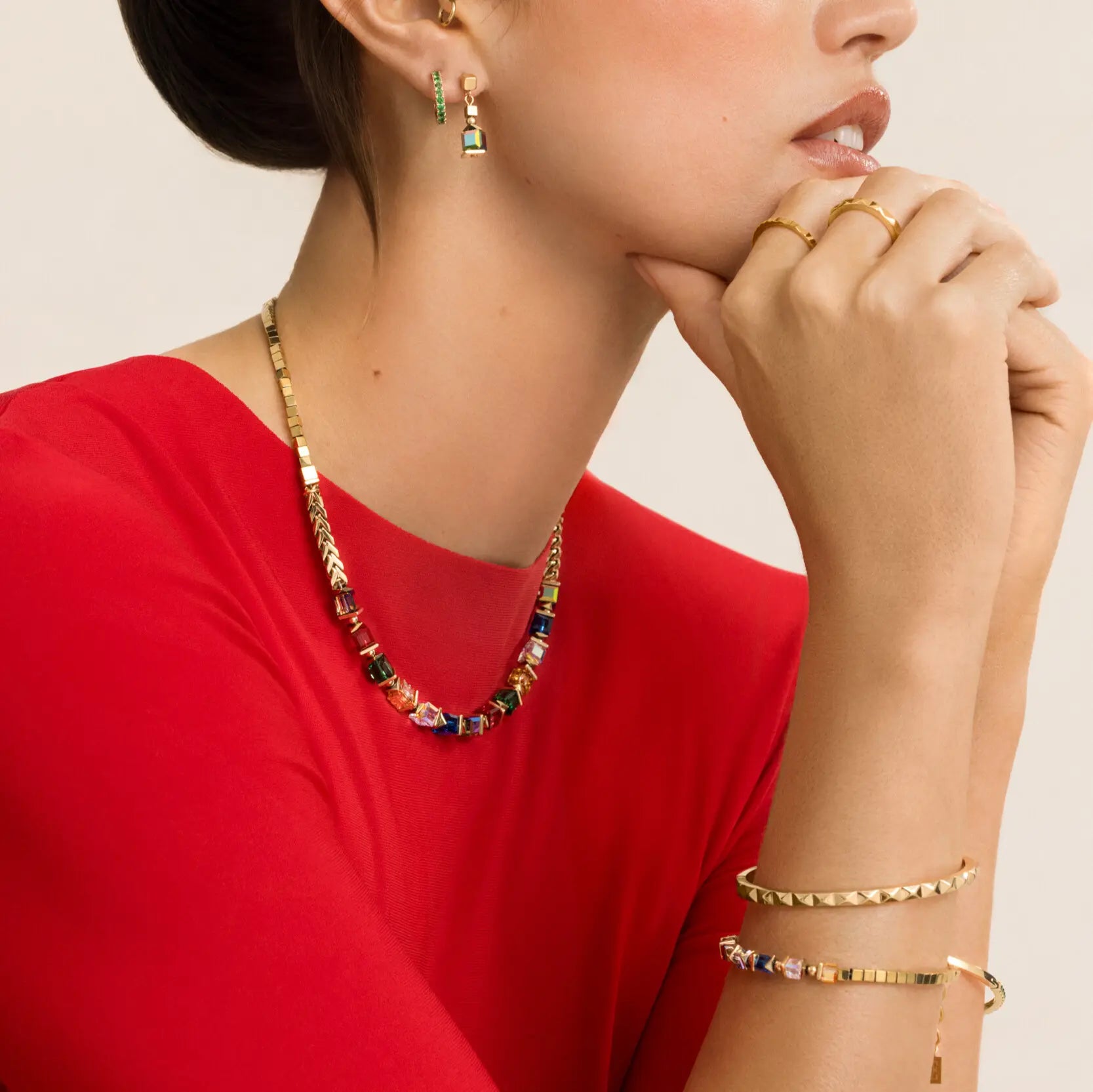 Collier Sparkling Cubes Fusion Chain or-multicolore