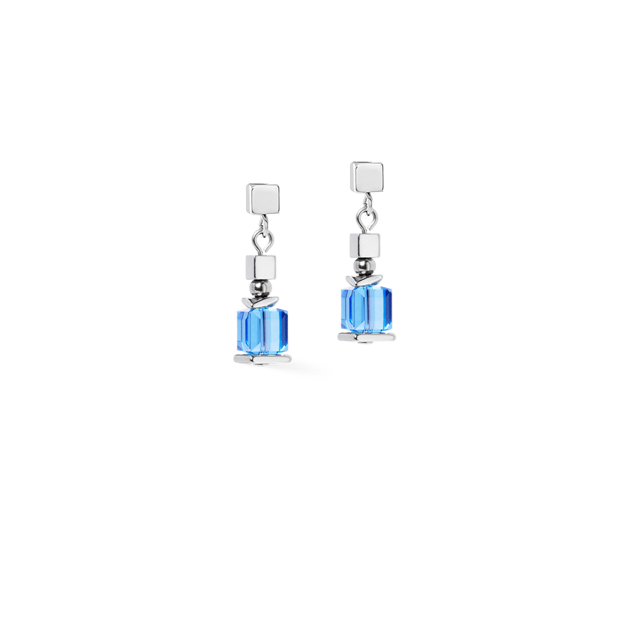 Boucles d'oreilles Sparkling Cubes Fusion Chain argent-bleu