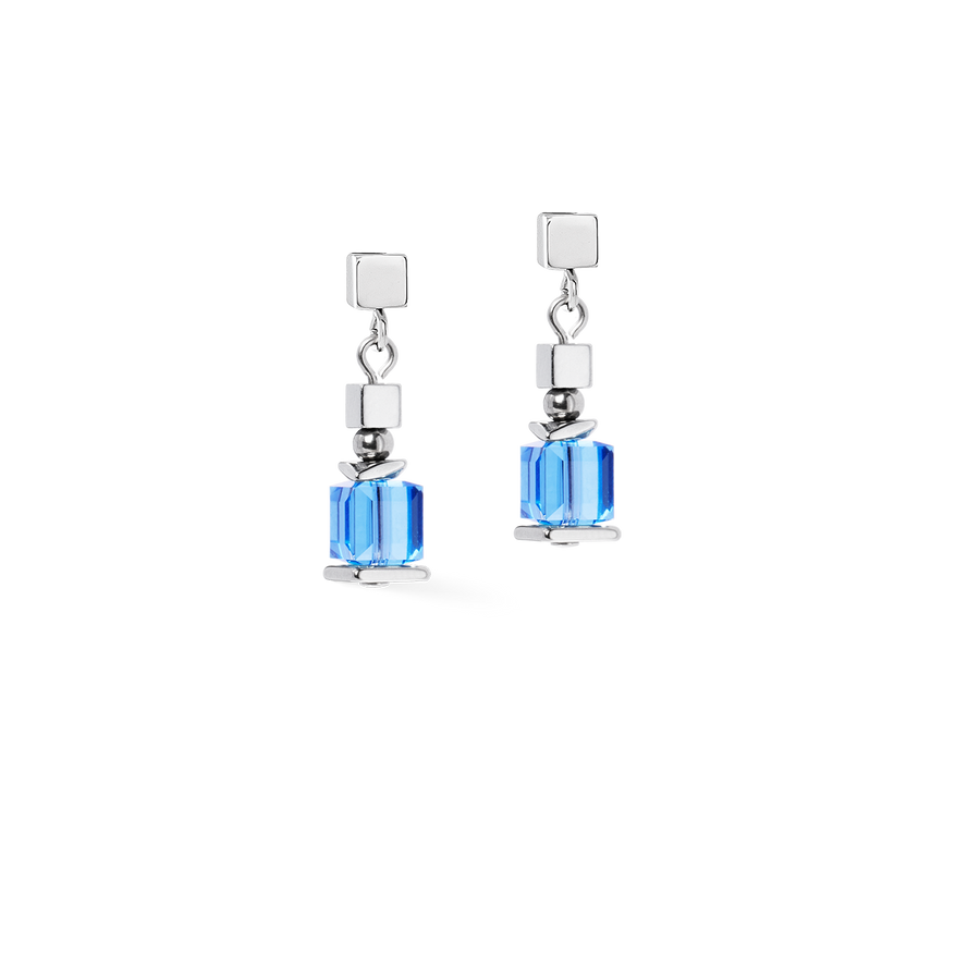 Boucles d'oreilles Sparkling Cubes Fusion Chain argent-bleu