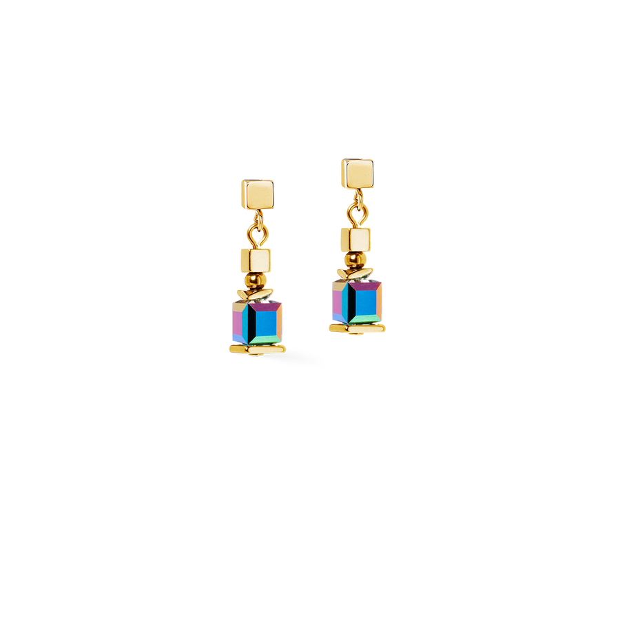 Boucles d'oreilles Sparkling Cubes Fusion Chain or-multicolore