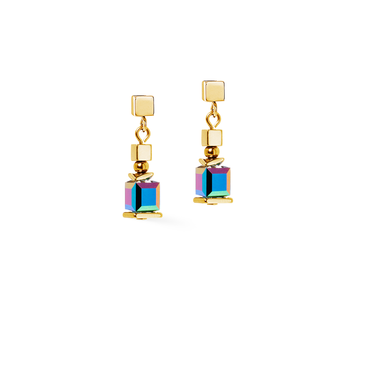 Boucles d'oreilles Sparkling Cubes Fusion Chain or-multicolore