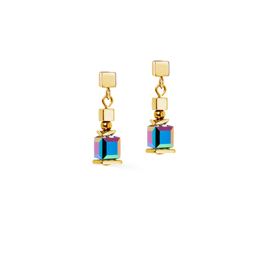Boucles d'oreilles Sparkling Cubes Fusion Chain or-multicolore