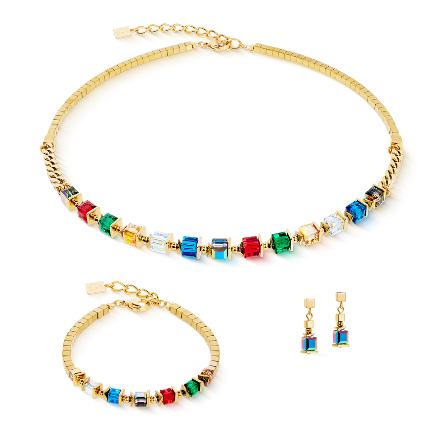 Boucles d'oreilles Sparkling Cubes Fusion Chain or-multicolore