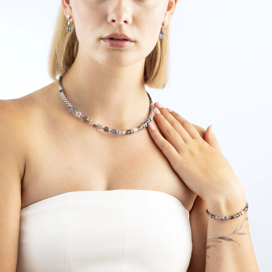 Bracelet Sparkling Cubes Fusion Chain argent-bleu