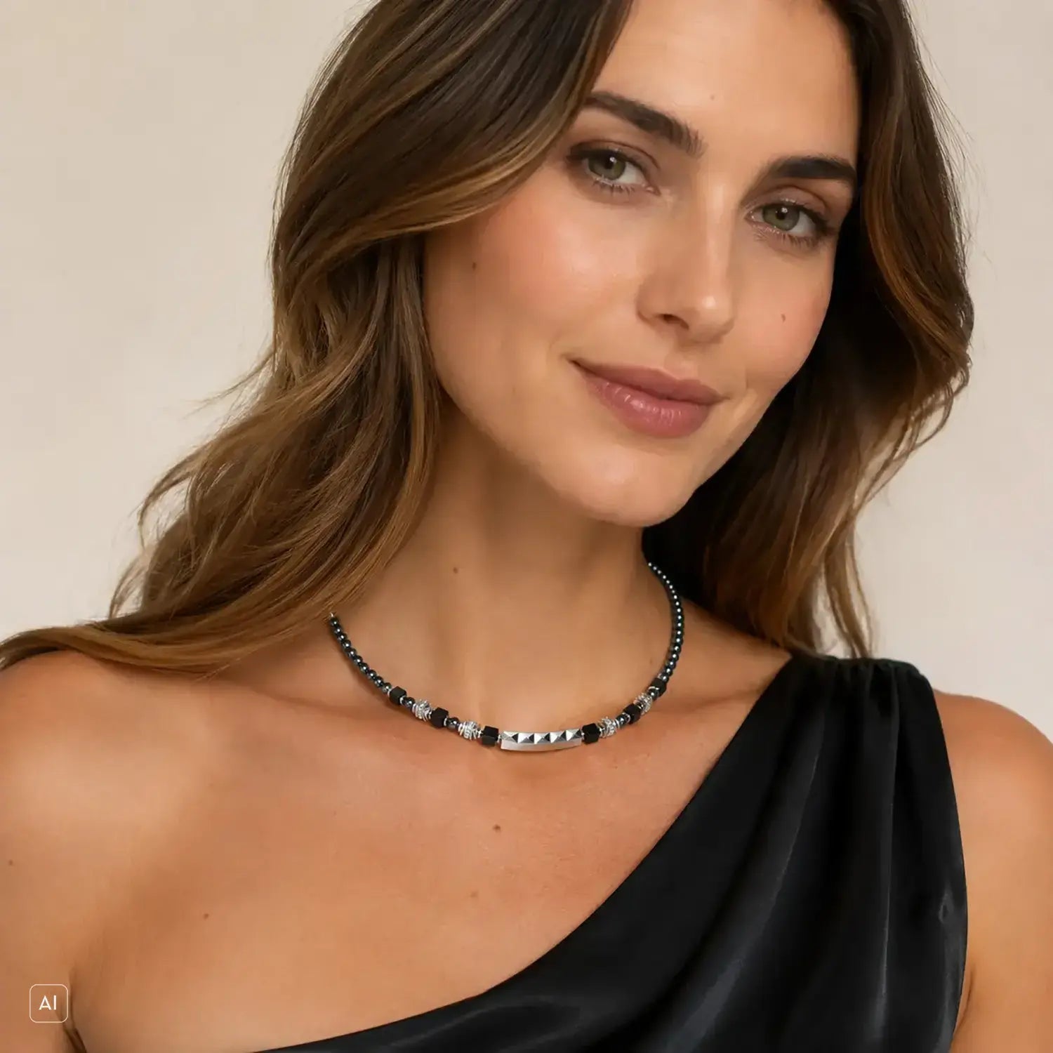 COEUR DE LION Collier Beads & Pearls Spike Anthracite – sur mannequin