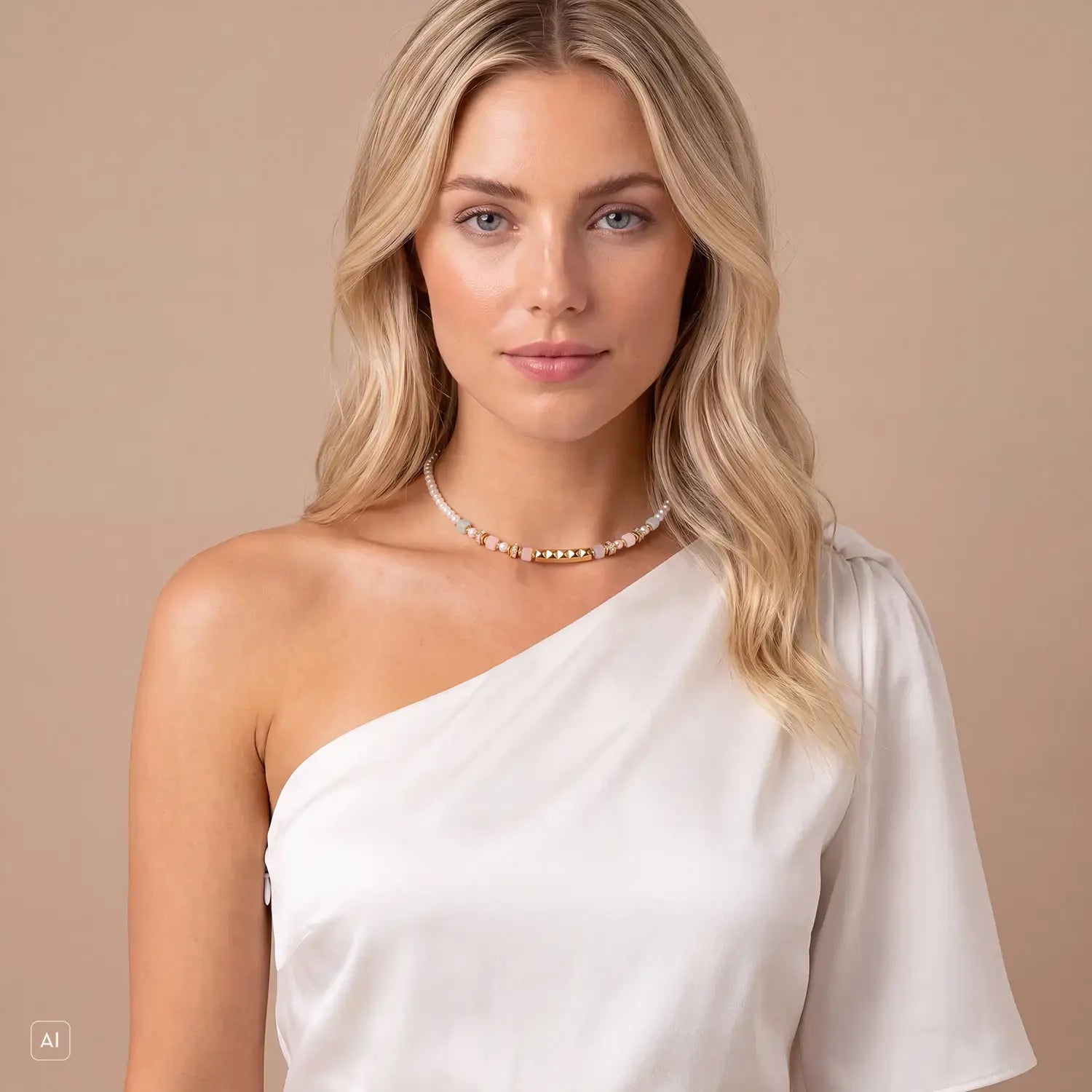 COEUR DE LION Collier Beads & Pearls Spike Pastel – sur mannequin