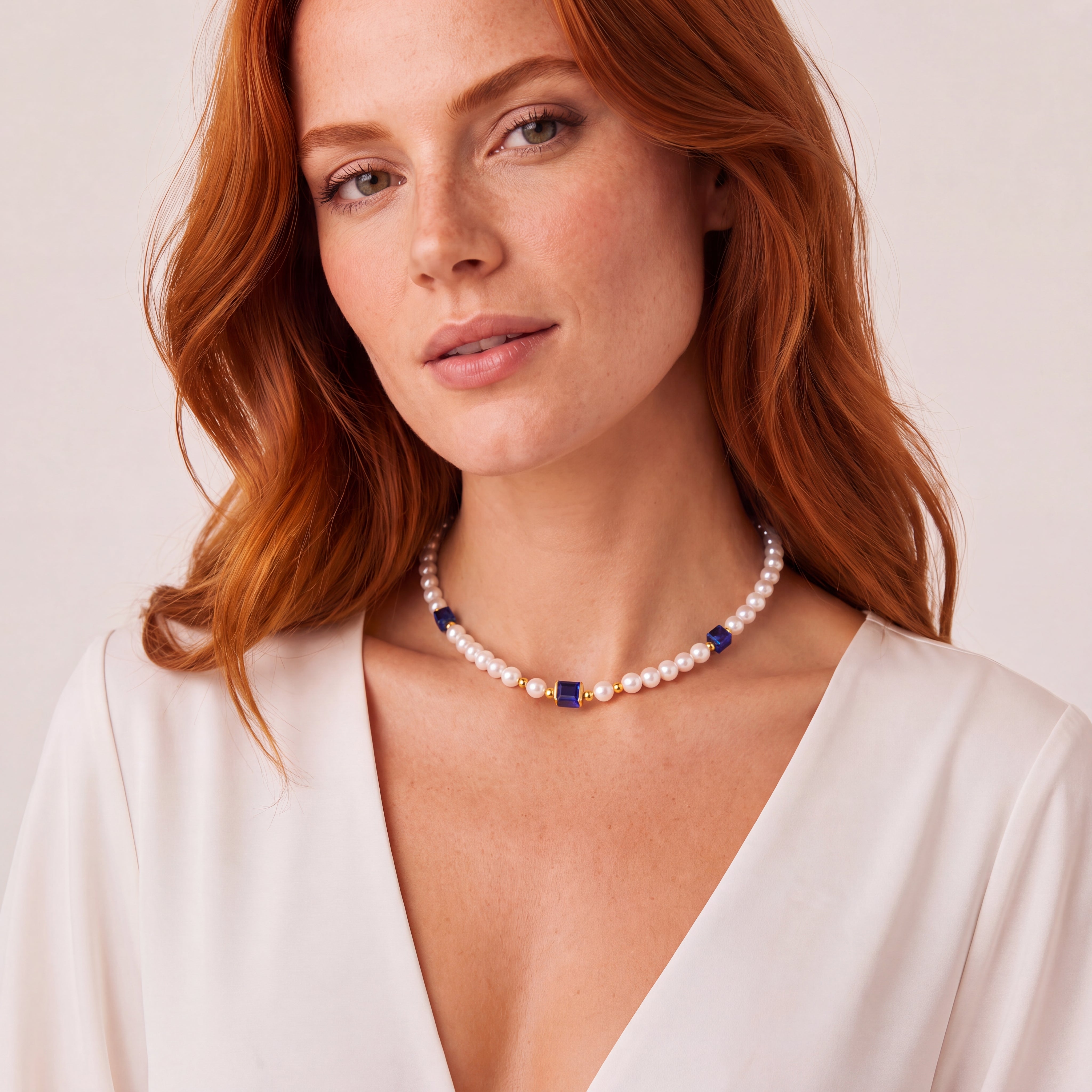 COEUR DE LION Collier Cocktail Pearls Sapphire – sur mannequin