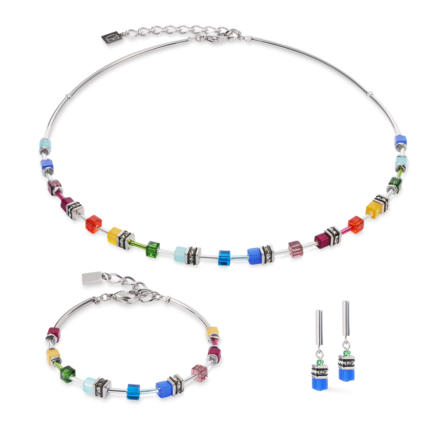 Collier GeoCUBE® Lite Mini Rainbow argent