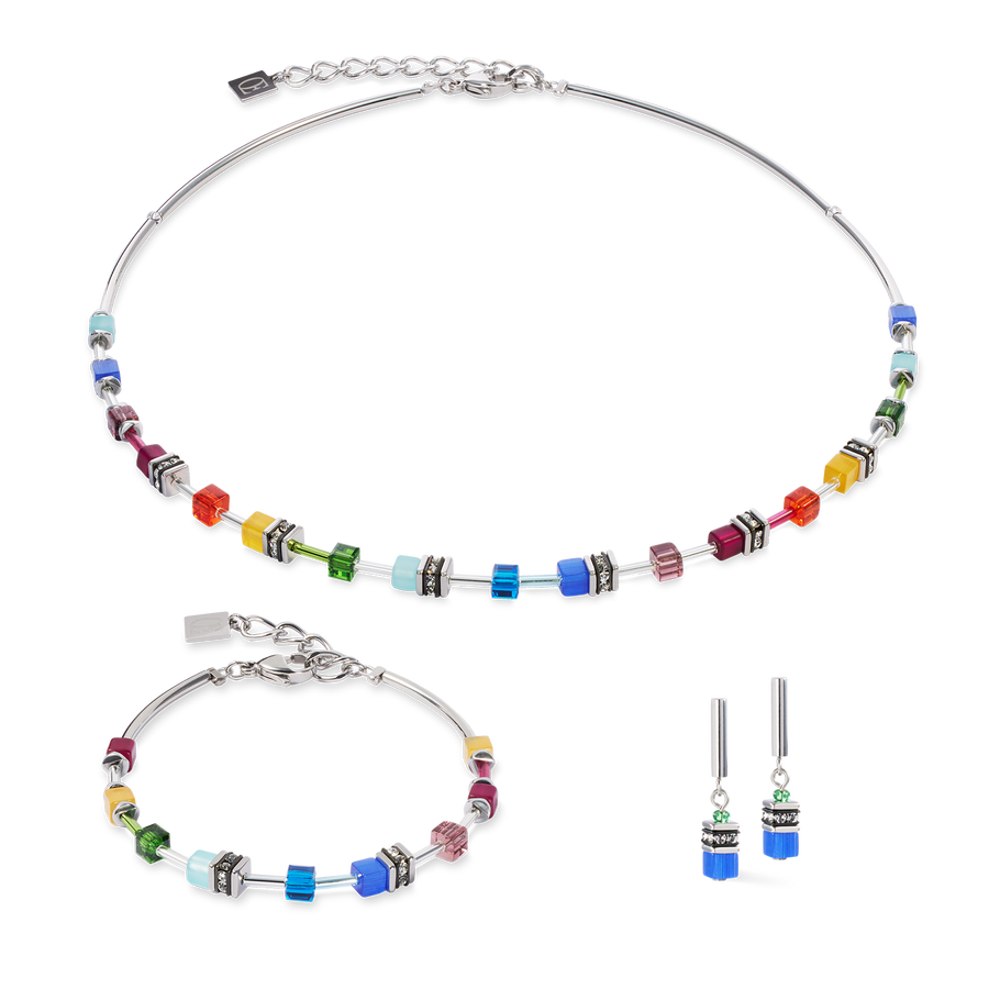 Collier GeoCUBE® Lite Mini Rainbow argent