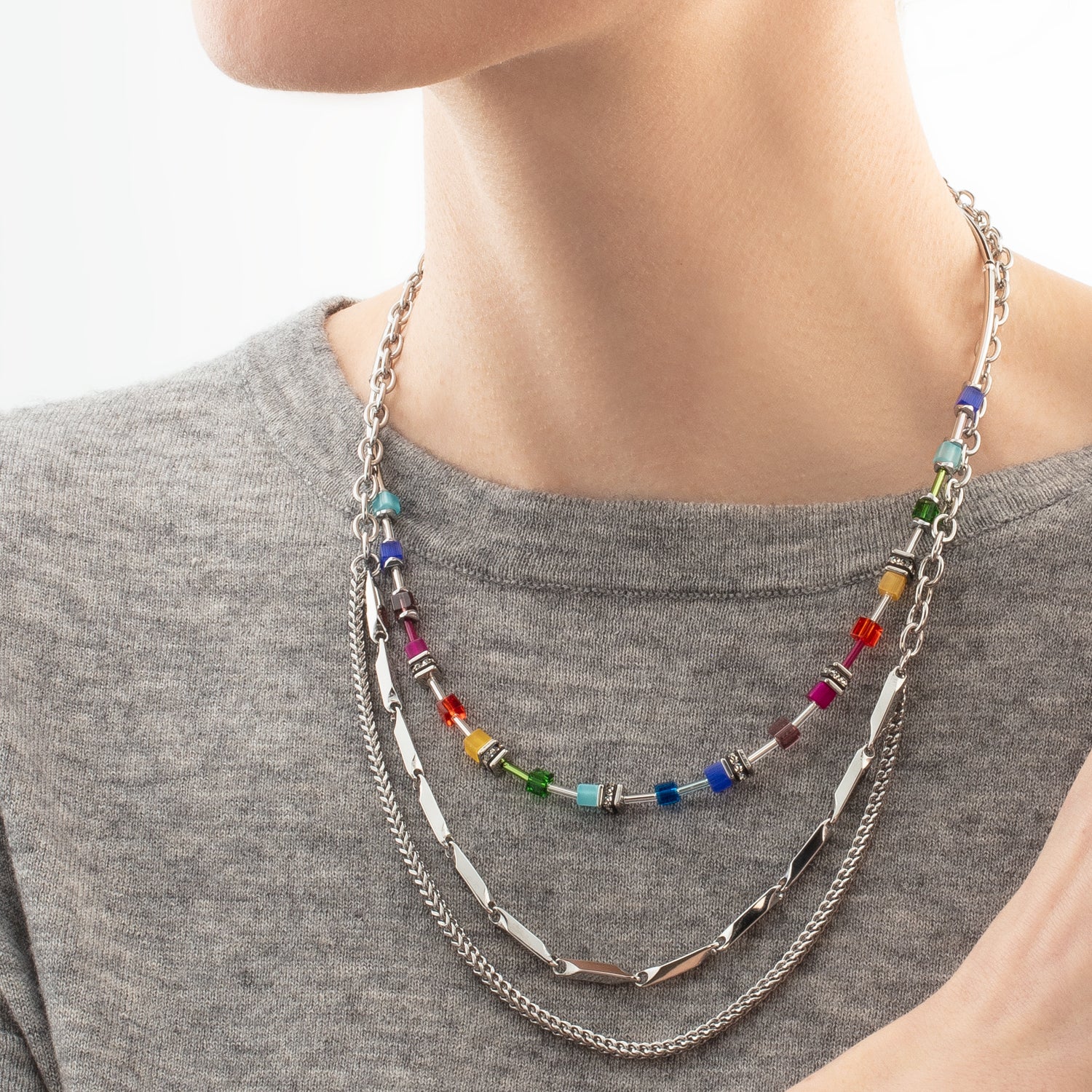 Collier GeoCUBE® Lite Mini Rainbow argent