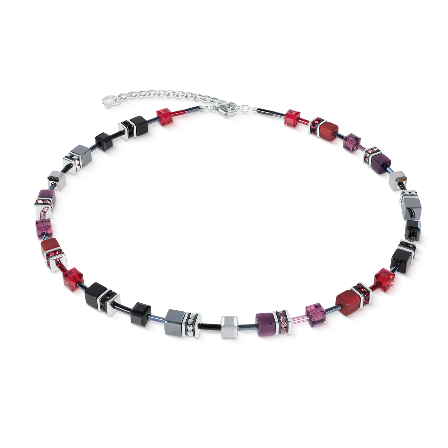 Collier GeoCUBE® Iconic Ruby Noir argent