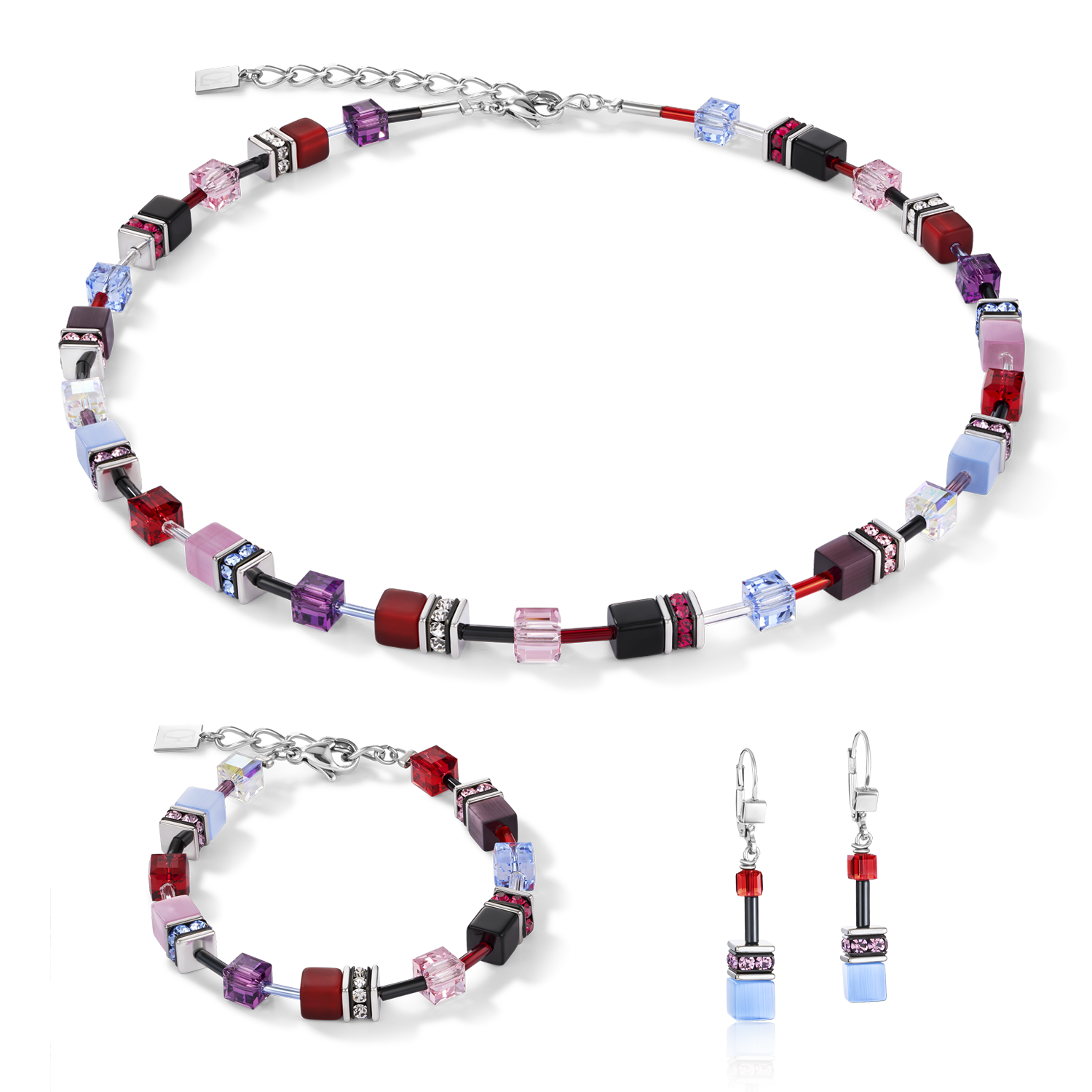 Collier GeoCUBE® mauve-rouge-blue