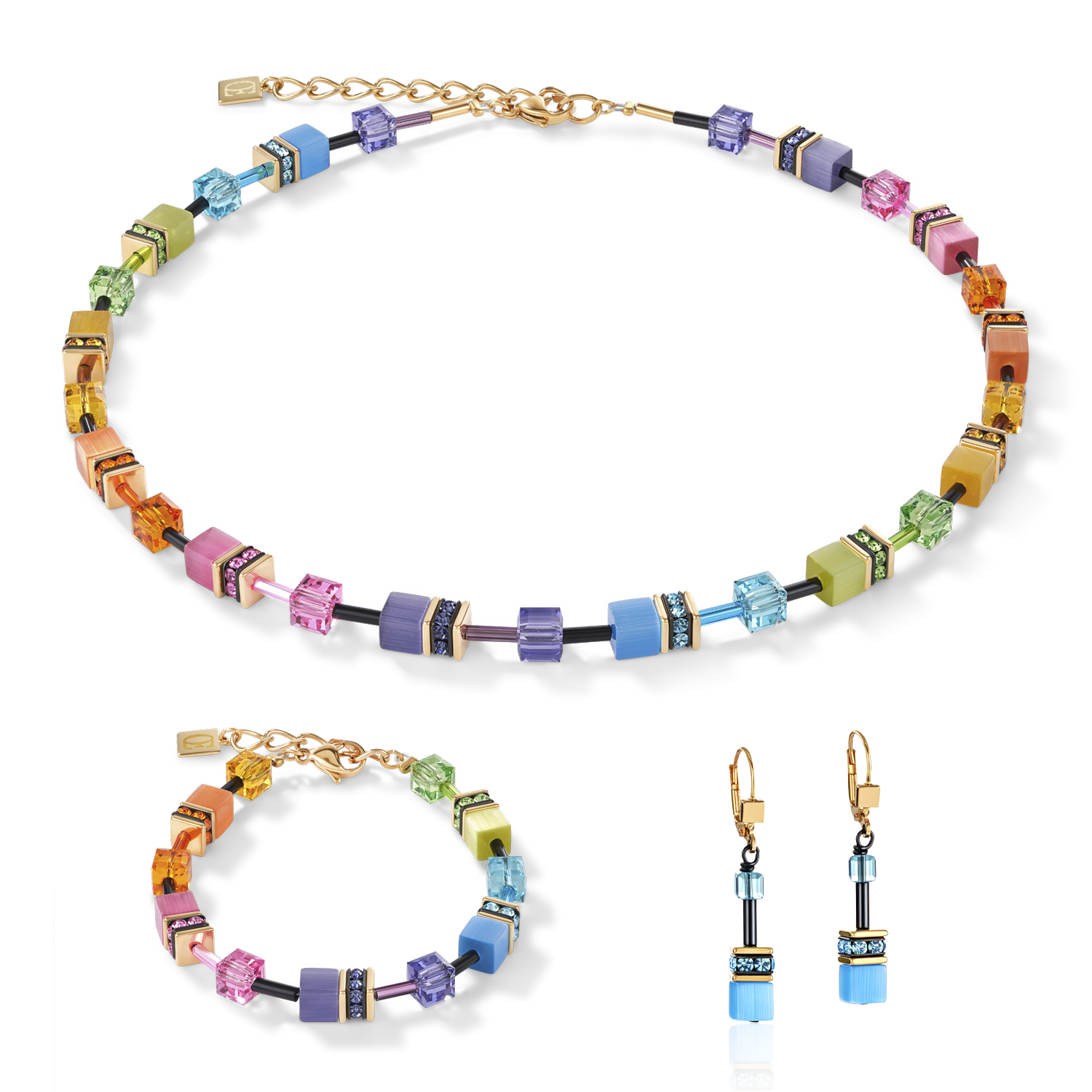 Collier GeoCUBE® multicolore rainbow gold