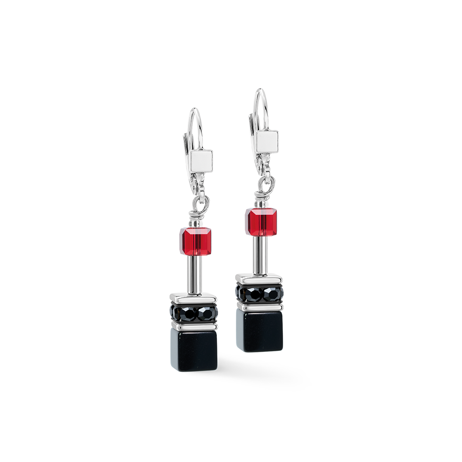 Boucles d'oreilles GeoCUBE® Iconic Ruby Noir argent