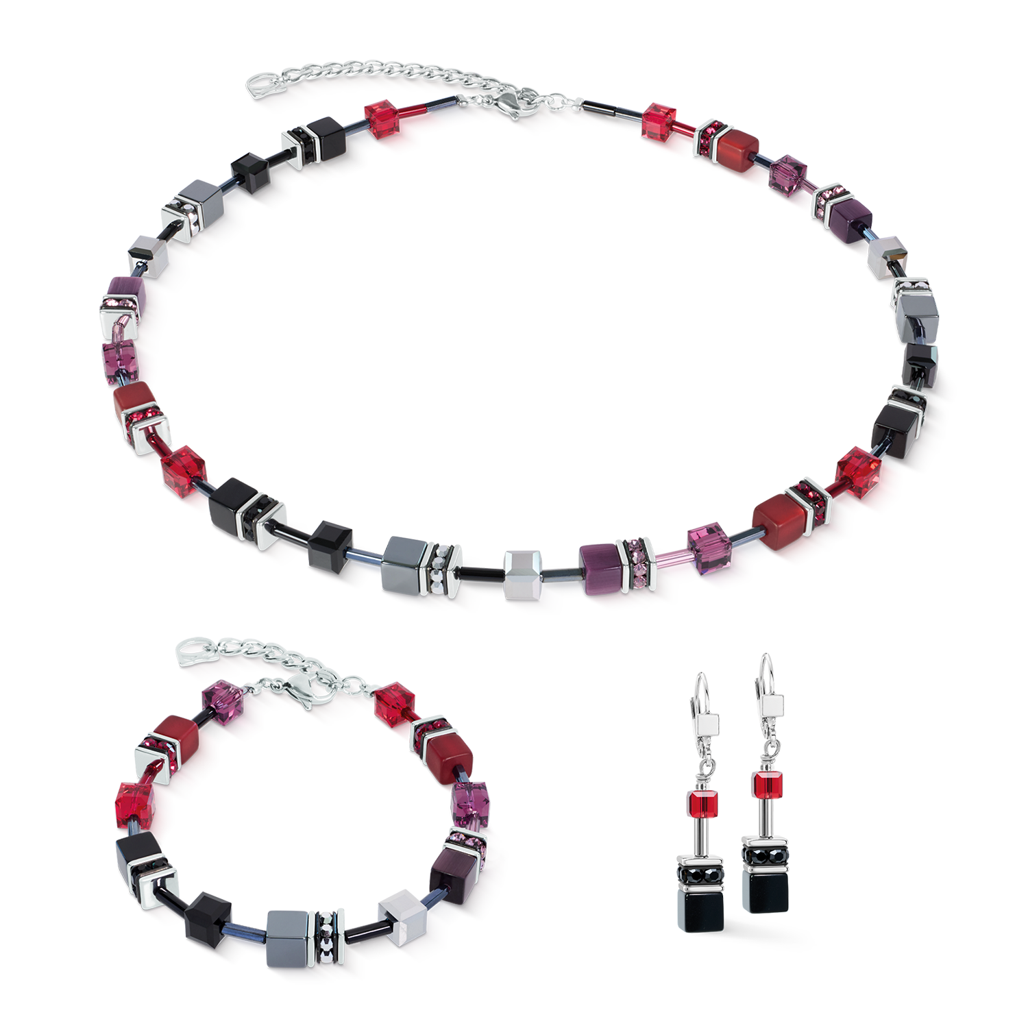Boucles d'oreilles GeoCUBE® Iconic Ruby Noir argent
