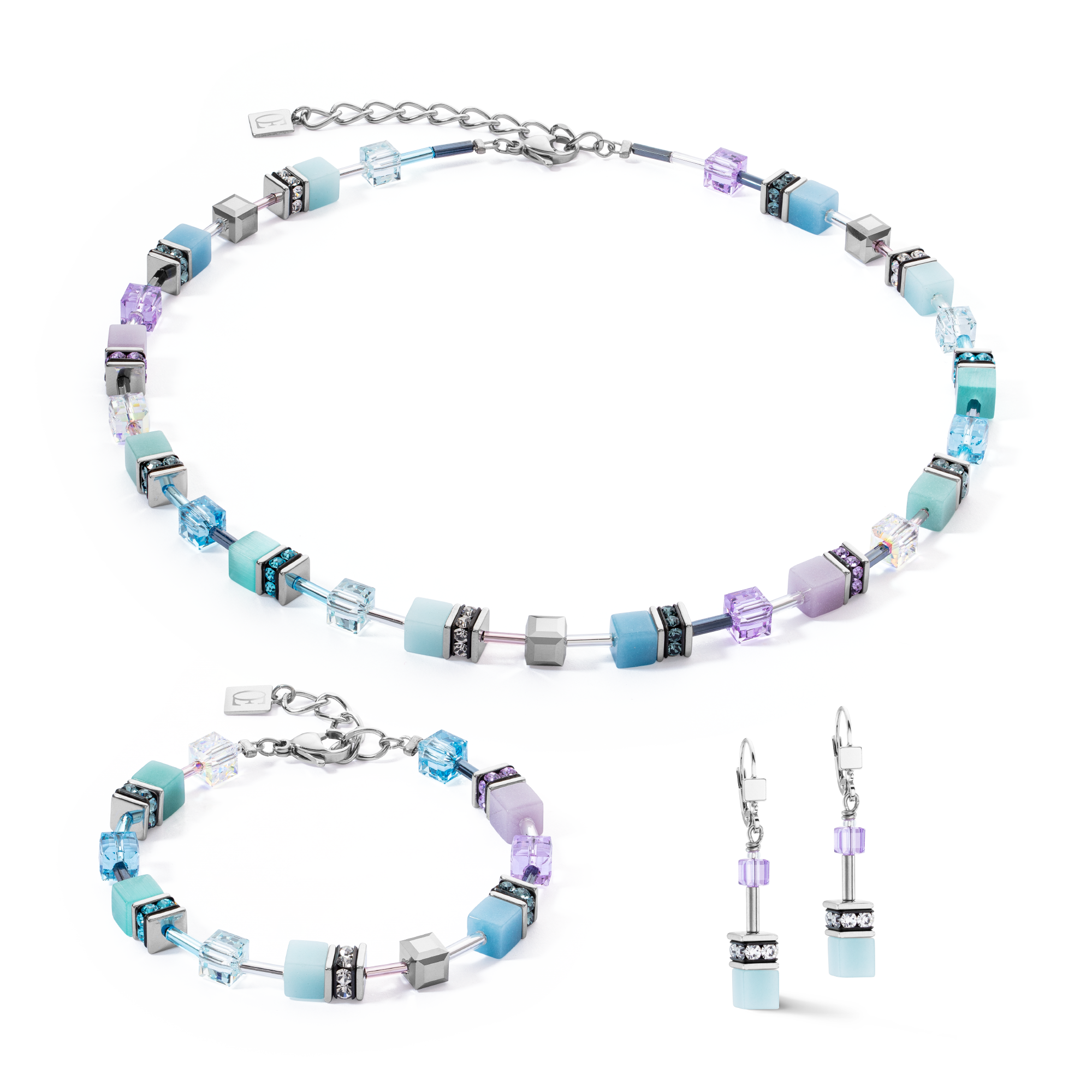 Boucles d’oreilles GeoCUBE® Iconic aqua-lilas