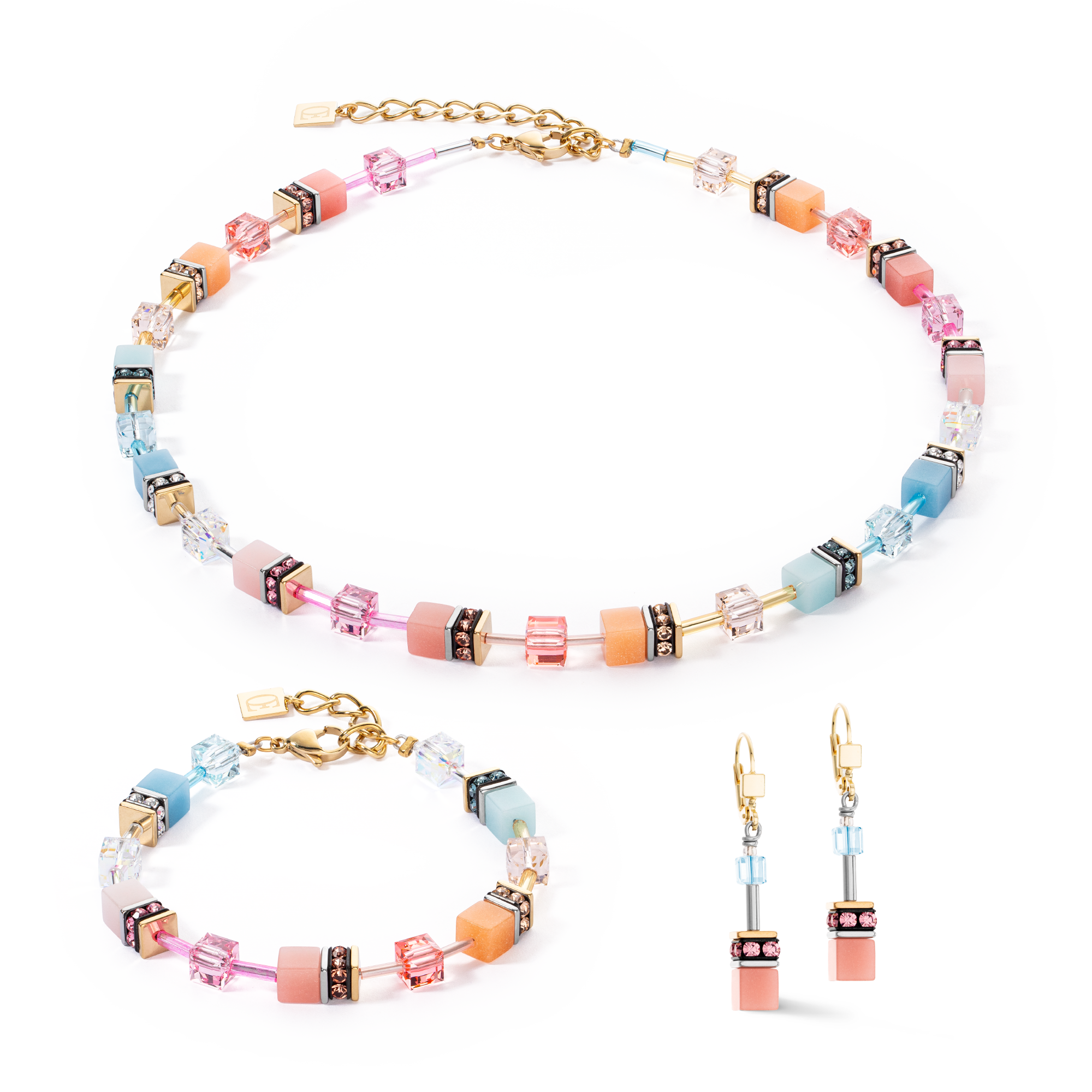 Boucles d’oreilles GeoCUBE® Iconic aqua-apricot