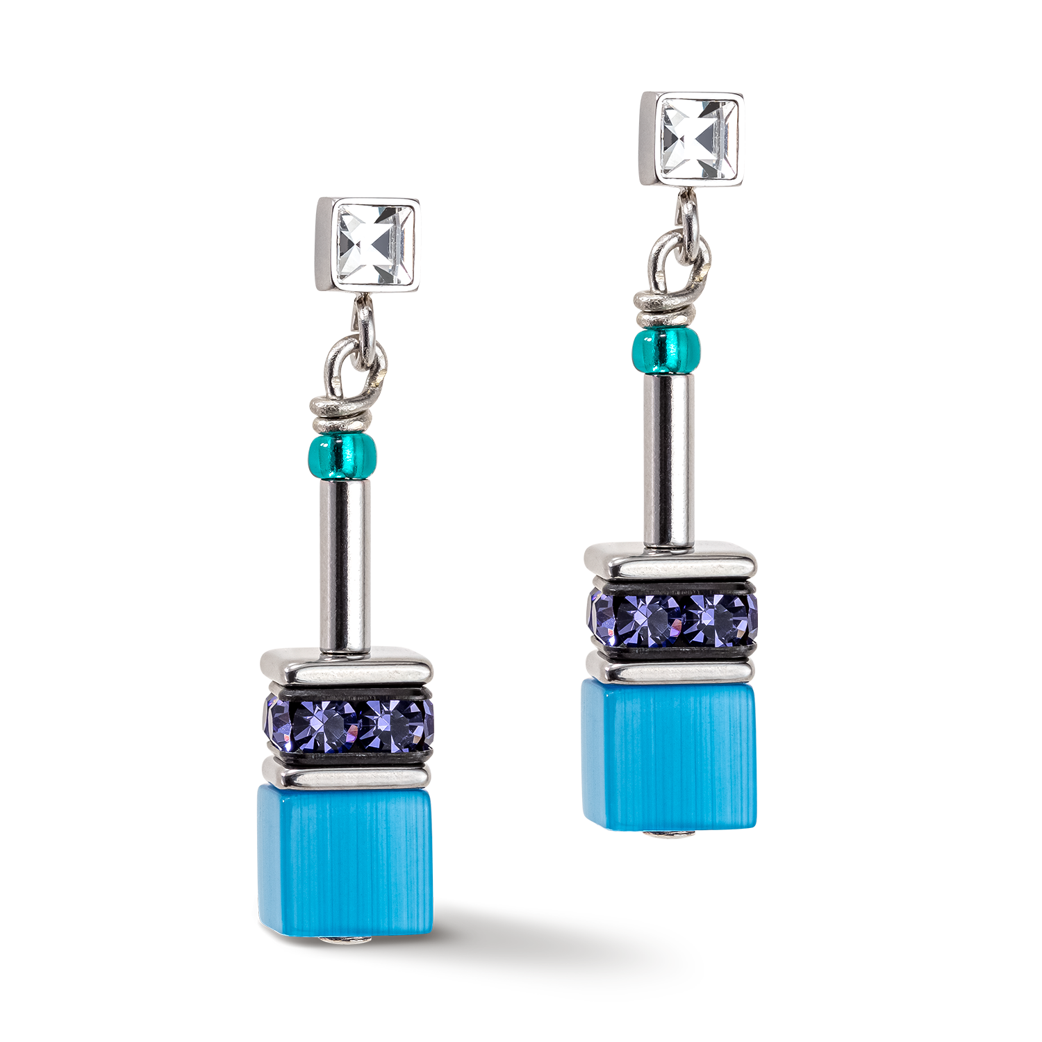 Boucles d'oreille GeoCUBE® Iconic turquoise-mauve