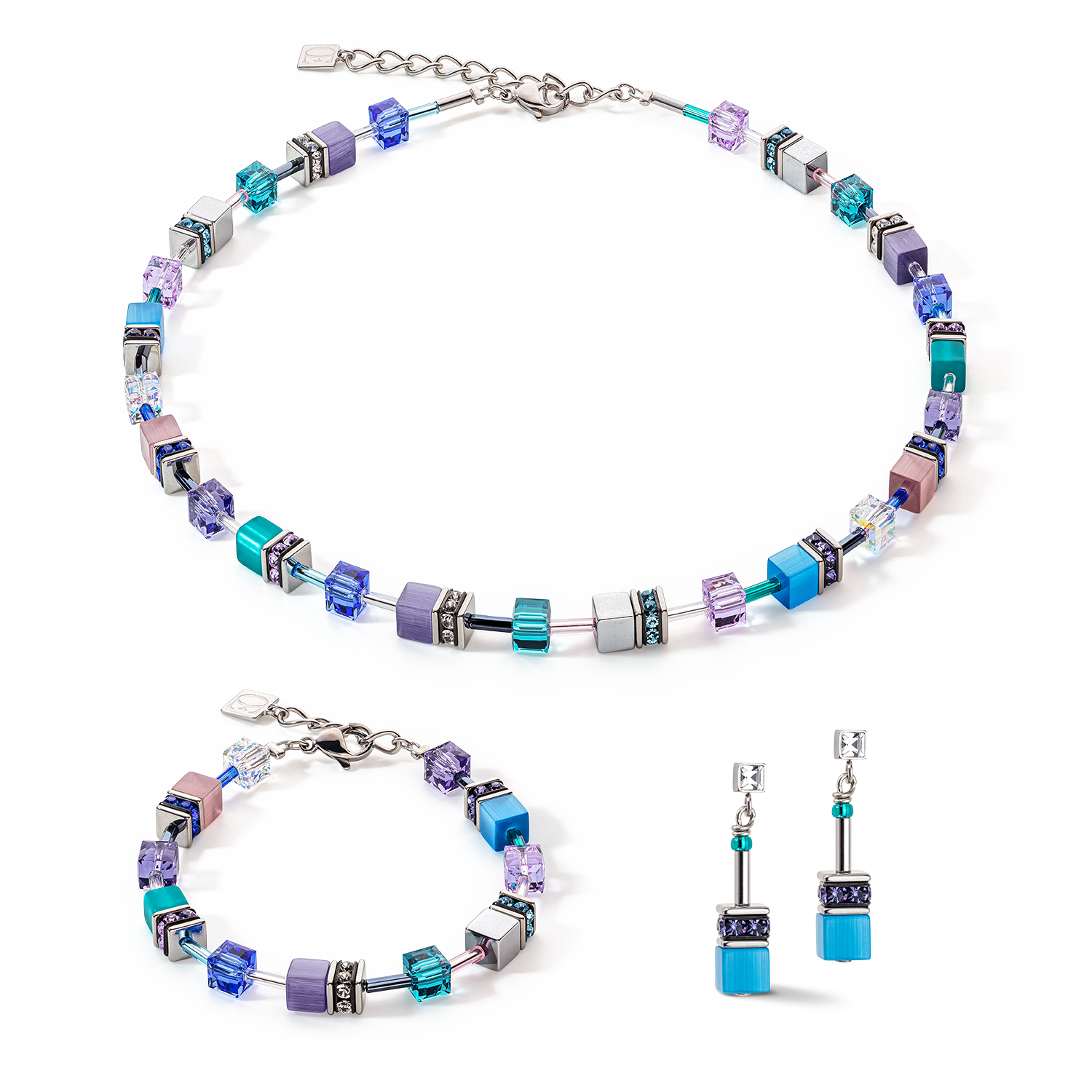 Boucles d'oreille GeoCUBE® Iconic turquoise-mauve