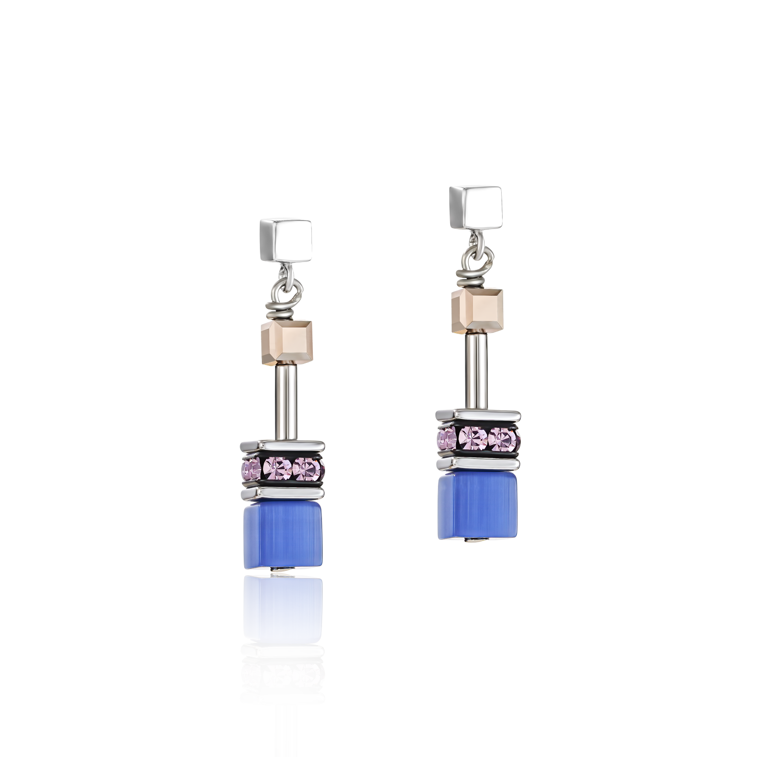 Boucles d'oreille GeoCUBE® bleu-marron-lilas