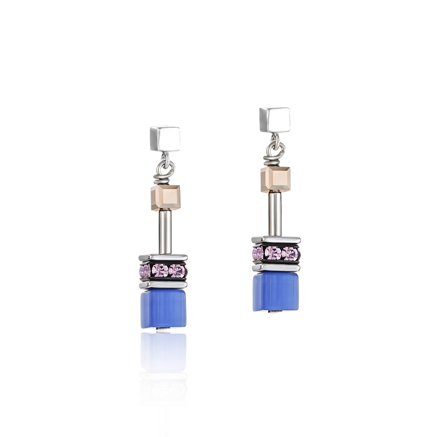 Boucles d'oreille GeoCUBE® bleu-marron-lilas