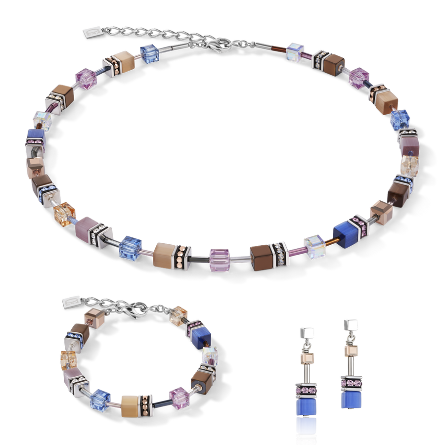 Boucles d'oreille GeoCUBE® bleu-marron-lilas