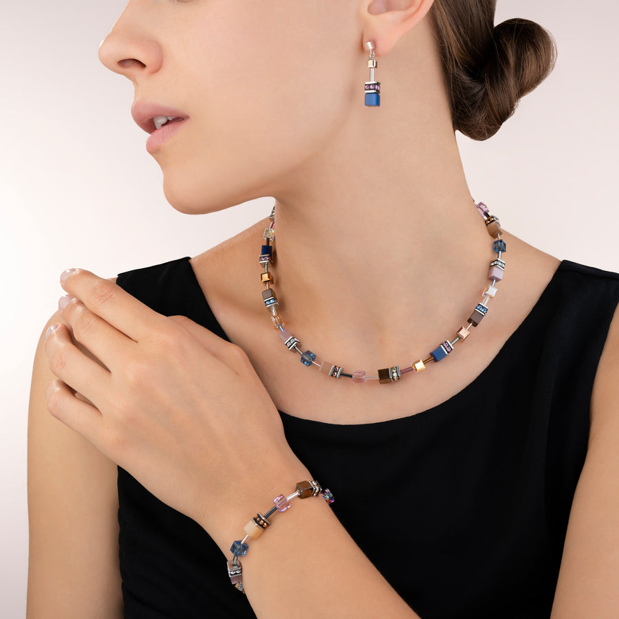 Boucles d'oreille GeoCUBE® bleu-marron-lilas
