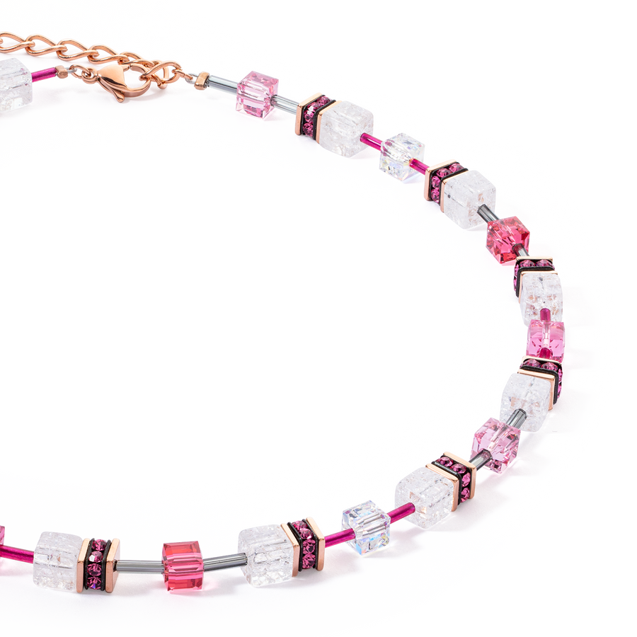 Collier GeoCUBE® Iconic Nature rose vif blanc