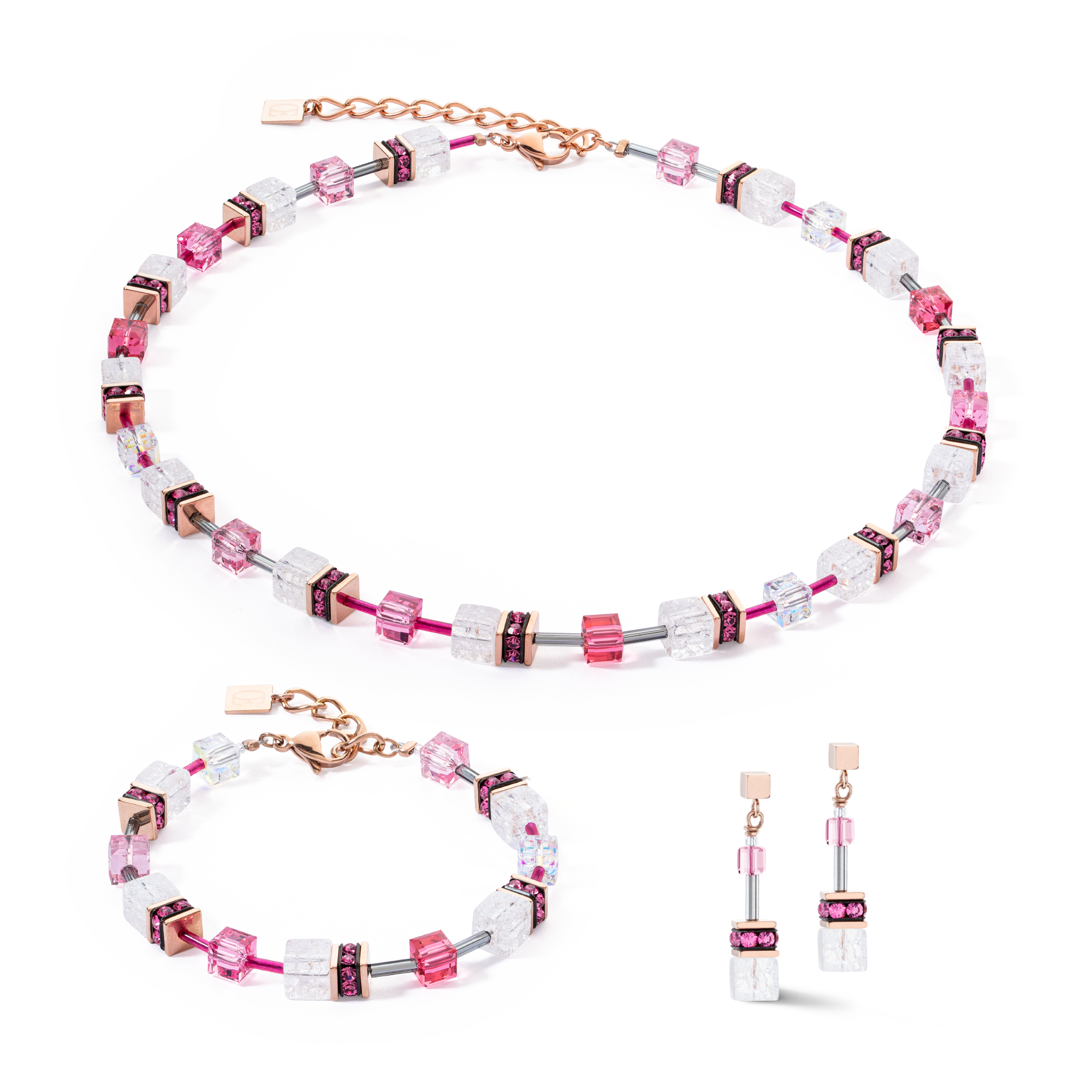 Bracelet GeoCUBE® Iconic Nature rose vif blanc
