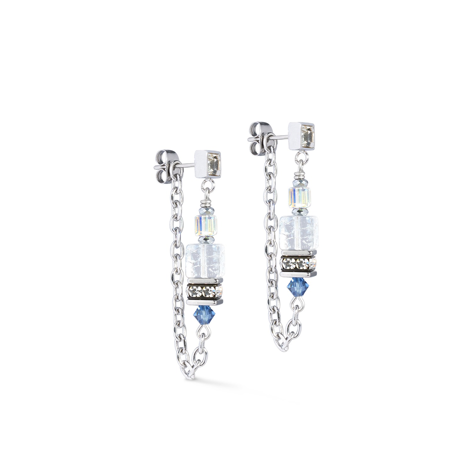Boucles d'oreilles Sunray Cube Bohème argent-blanc