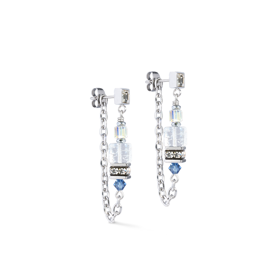 Boucles d'oreilles Sunray Cube Bohème argent-blanc