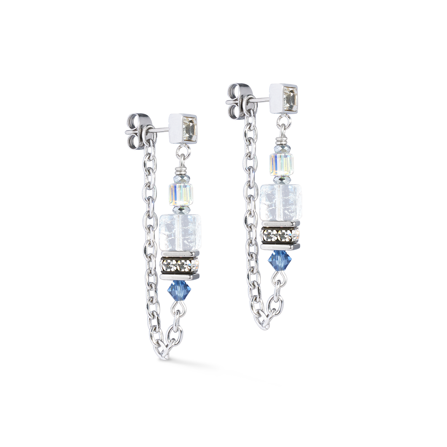 Boucles d'oreilles Sunray Cube Bohème argent-blanc