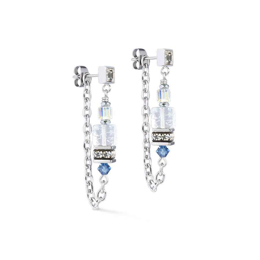 Boucles d'oreilles Sunray Cube Bohème argent-blanc