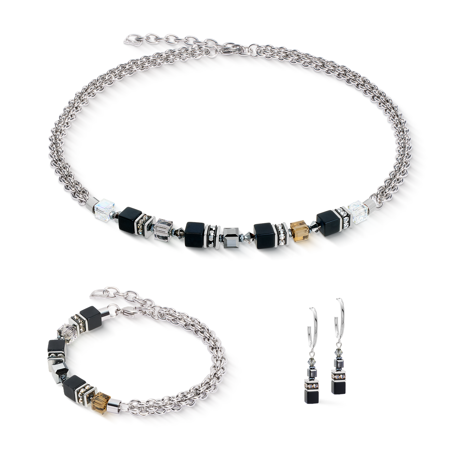Collier GeoCUBE® Fusion hiver argent-noir