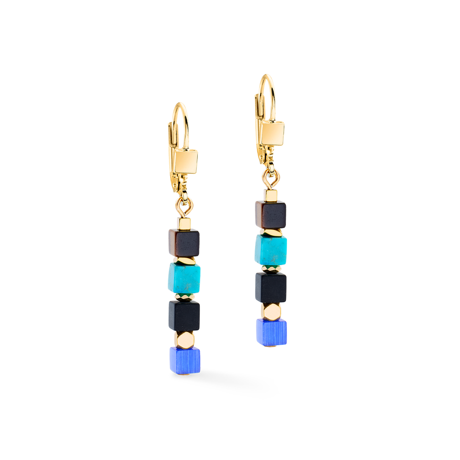 Boucles d'oreilles Cube Mosaic Lagoon or