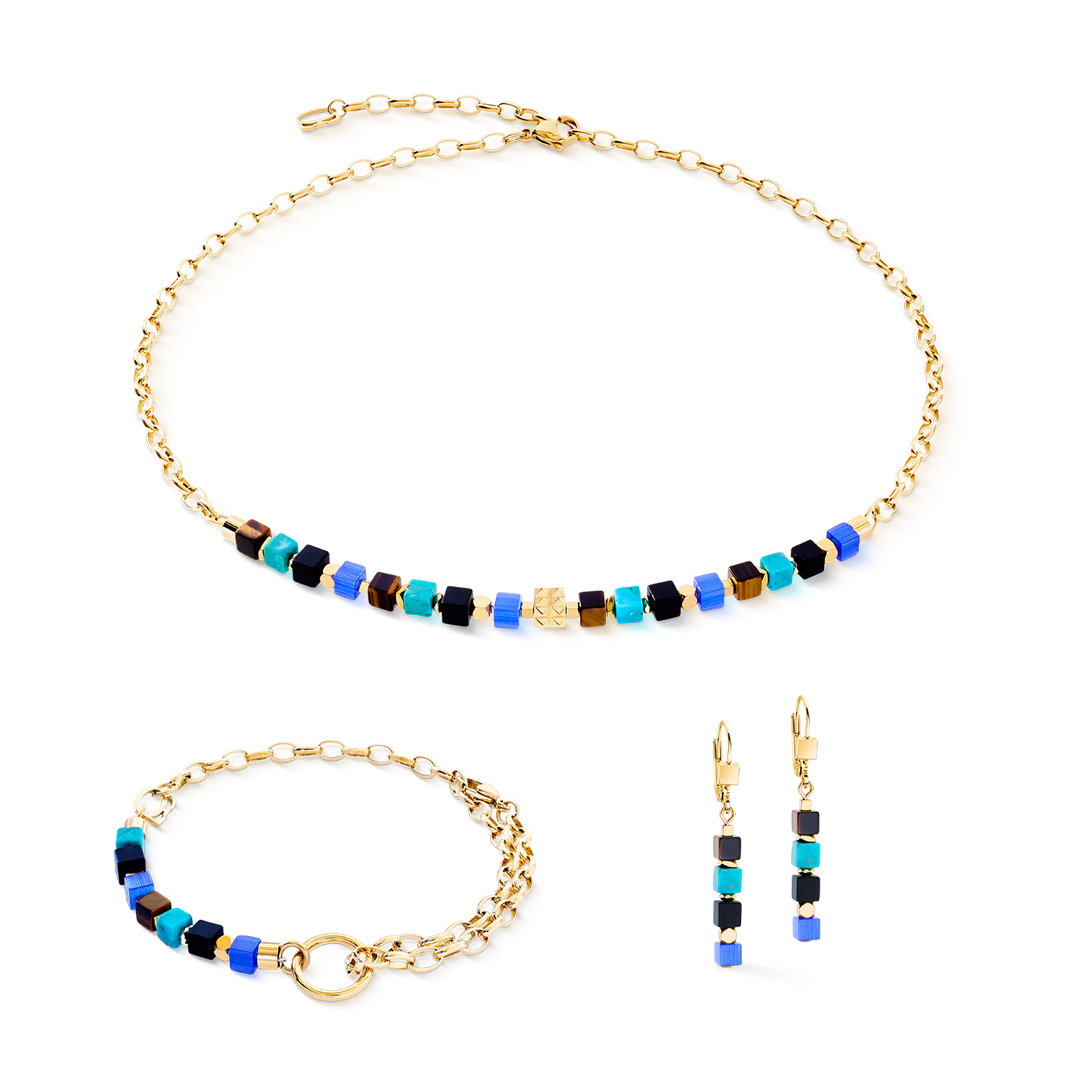 Boucles d'oreilles Cube Mosaic Lagoon or