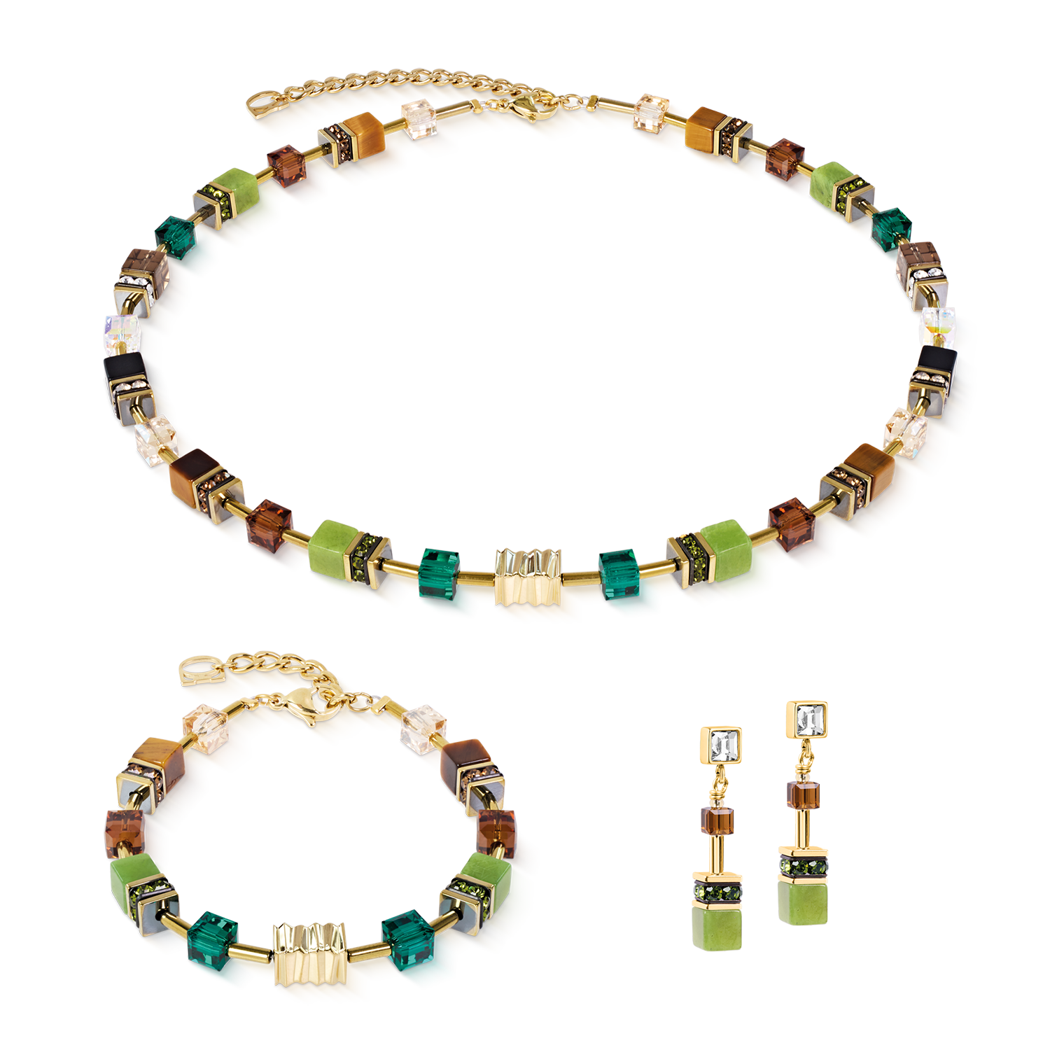 Boucles d'oreilles GeoCUBE® Iconic Wave Forest doré