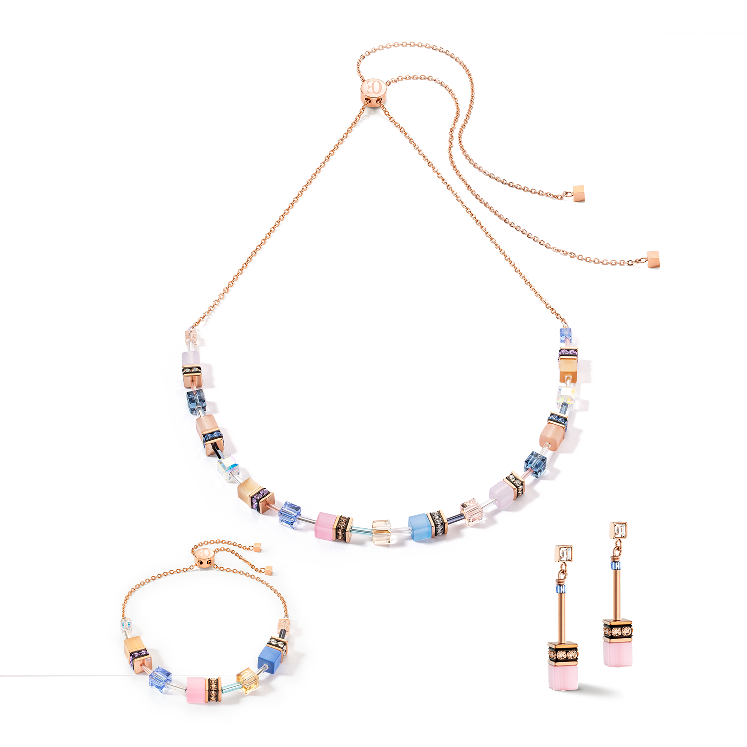 Collier GeoCUBE® Iconic Chain bleu clair rose