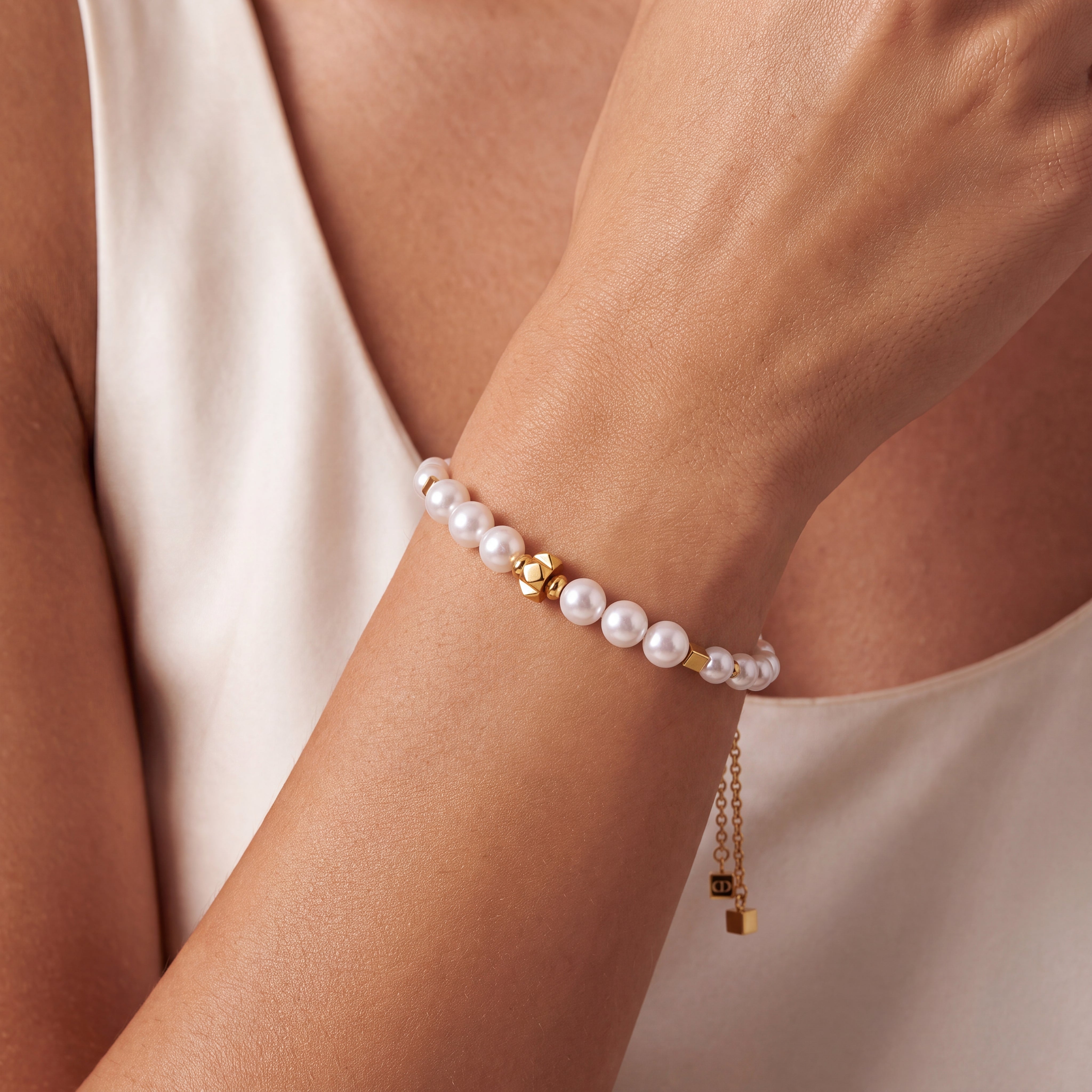 COEUR DE LION Bracelet Slider Pearl Spike doré – sur mannequin
